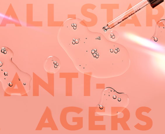 allstar anti agers -tuoteosion vaaleanpunainen pinta seerumilla ja tiputtimella